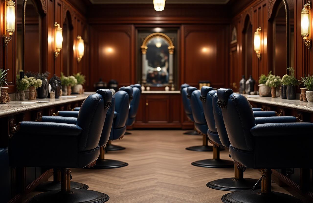 Interno elegante del barber shop Mythoscuro Barbiere a Roma